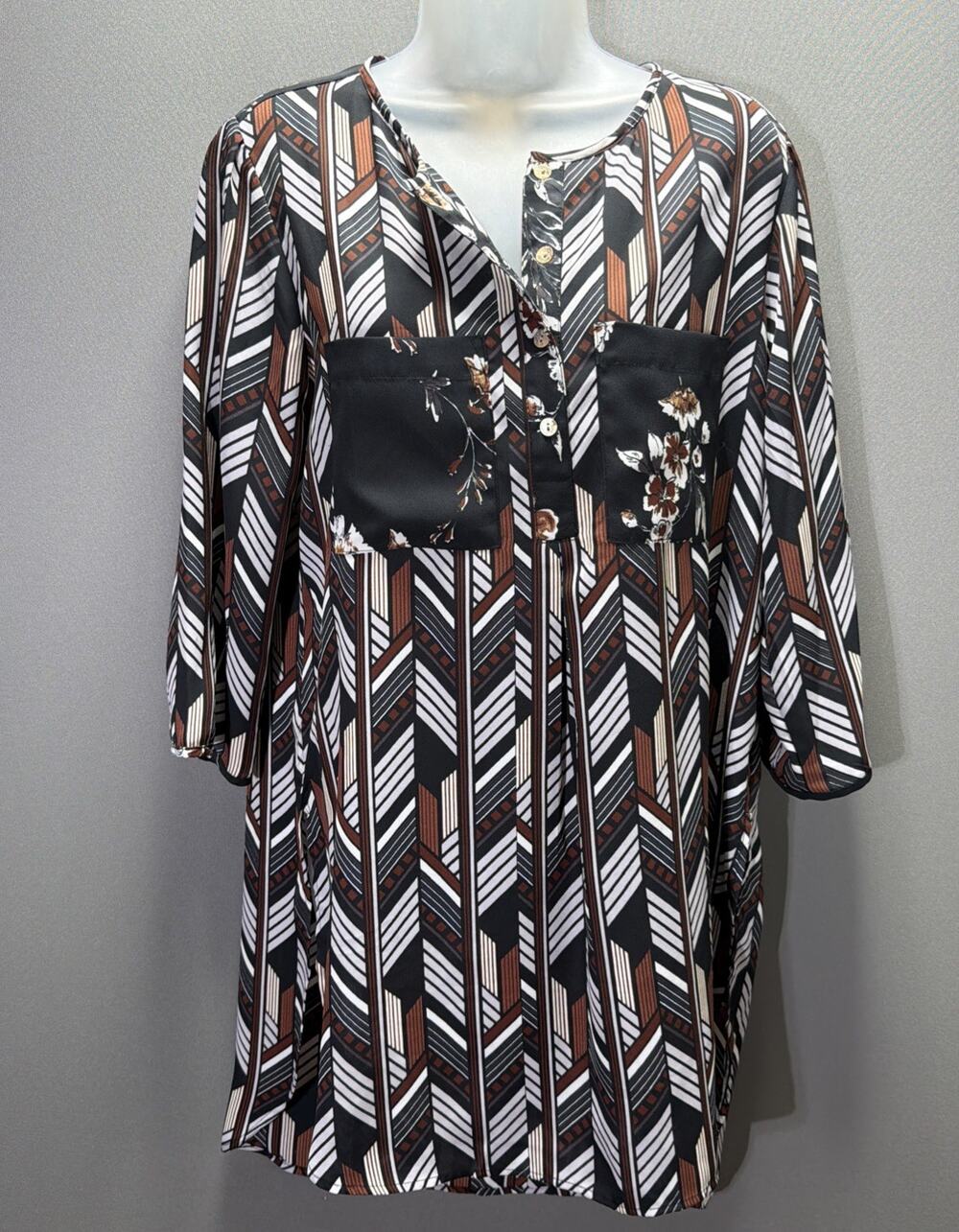 Anthropologie Size Medium Fig & Flower Herringbone brown black Tunic NWOT